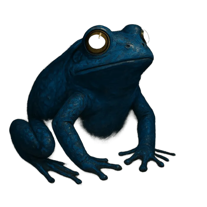 Slim, a blue cartoon frog
